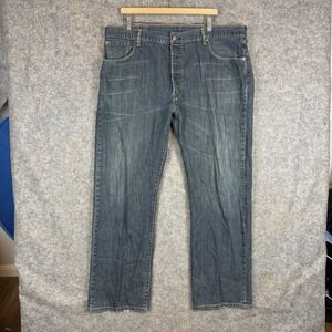 Levis 501 Jeans Mens 42x32 Blue Straight Original Fit Button Fly Whiskered
